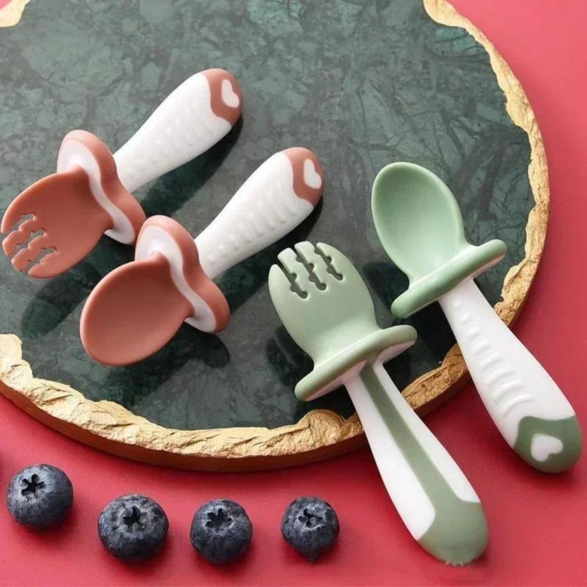 Baby Food Utensils - Cuillère fourchette en Silicone pour bébé,