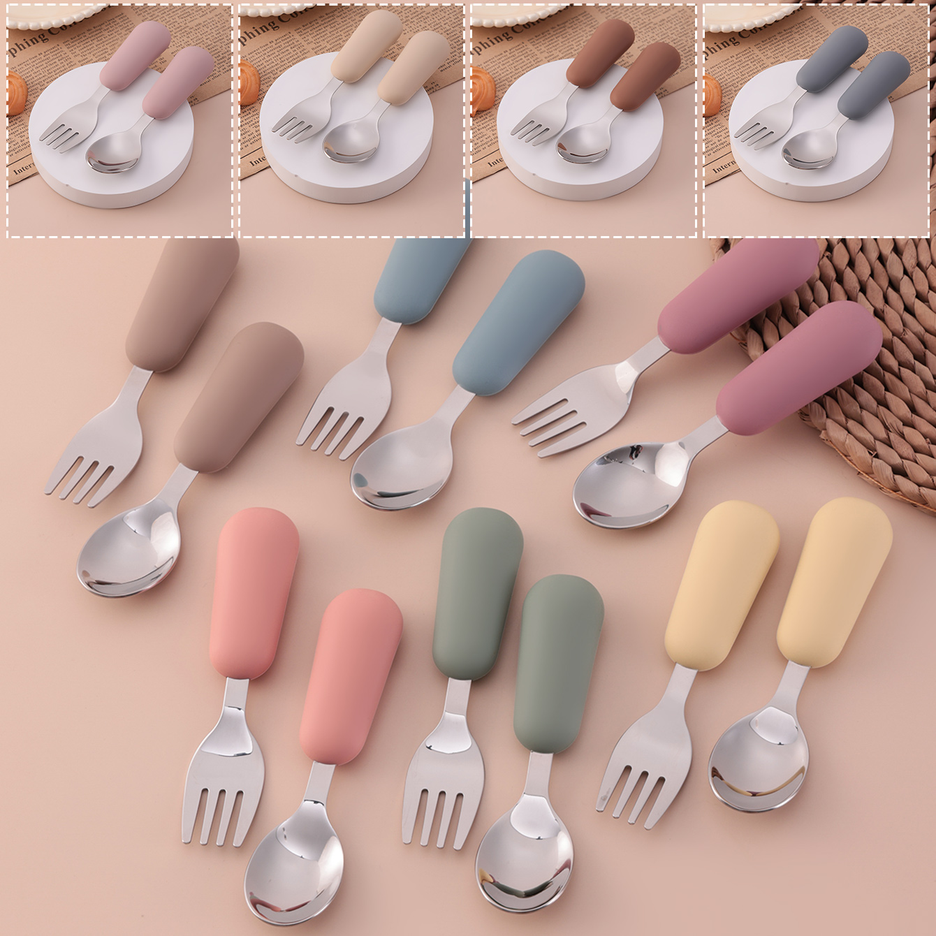 Baby Food Utensils - Couleur enfants 2 pièces fourchette cuillère