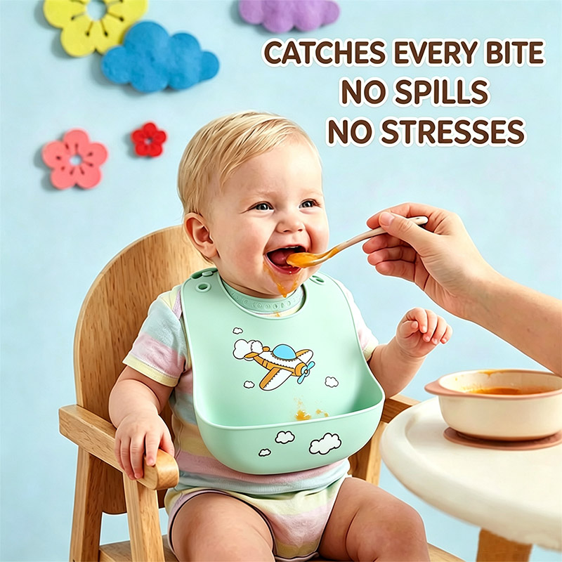 Baby Food Eat - Bavoir d'alimentation en silicone pour bébé,