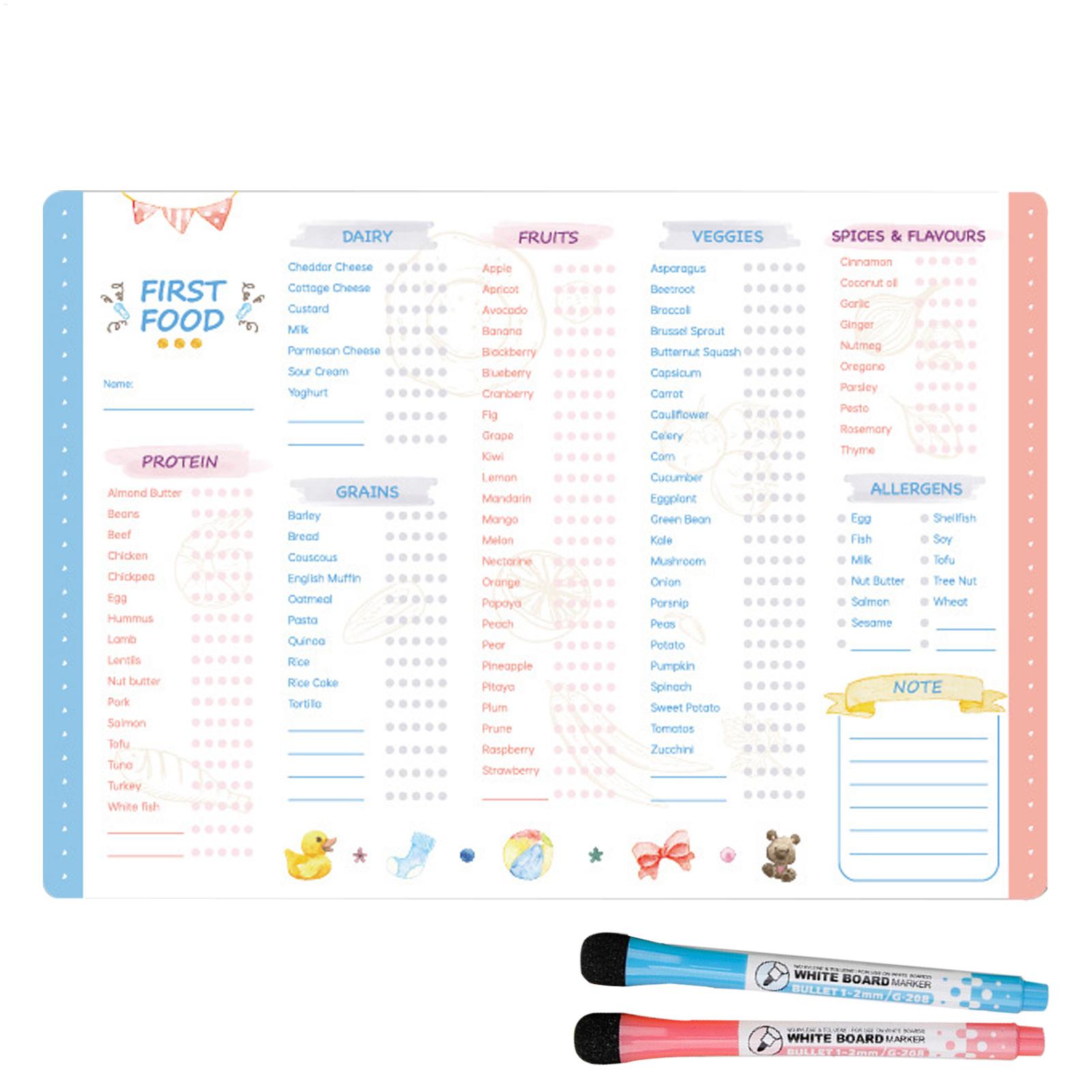 Baby Food Tracker - Liste de contrôle réutilisable pour les