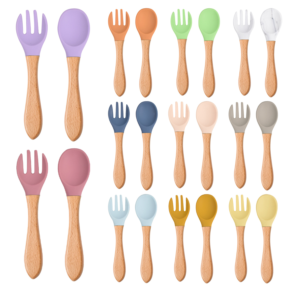 Baby Food Utensils - Cuillère fourchette en Silicone pour bébé,